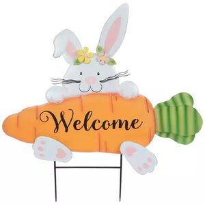 Welcome Bunny Metal Garden Stake